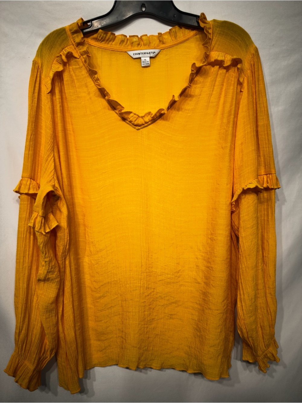 COUNTERPARTS Yellow Blouse with Ruffled Neck Size XL